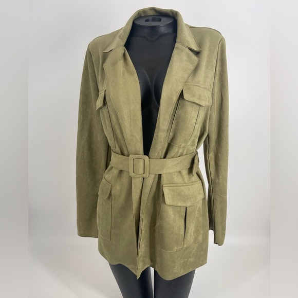 Solitaire Jackets & Blazers - Olive Solitaire Belted Jacket (B41#2)